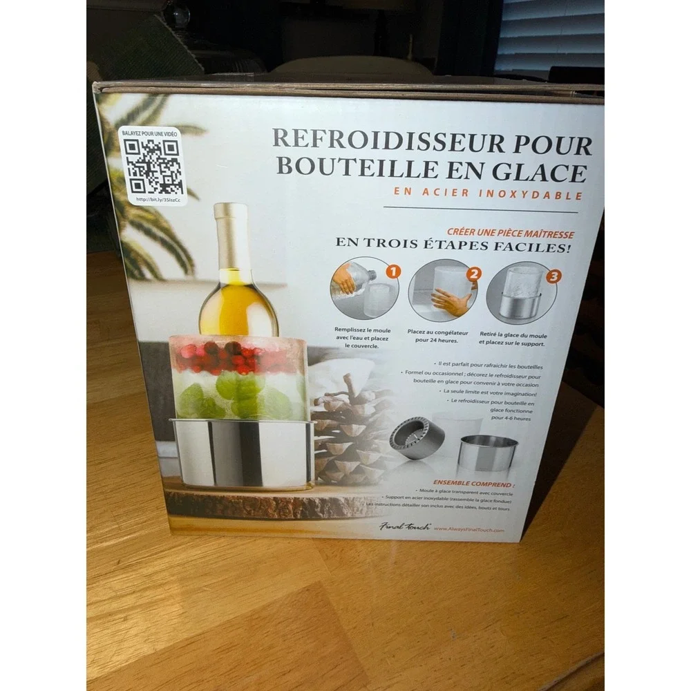 Final Touch Ice Bottle Chiller Stainless Steel Decorative Centerpiece Mold NWT
